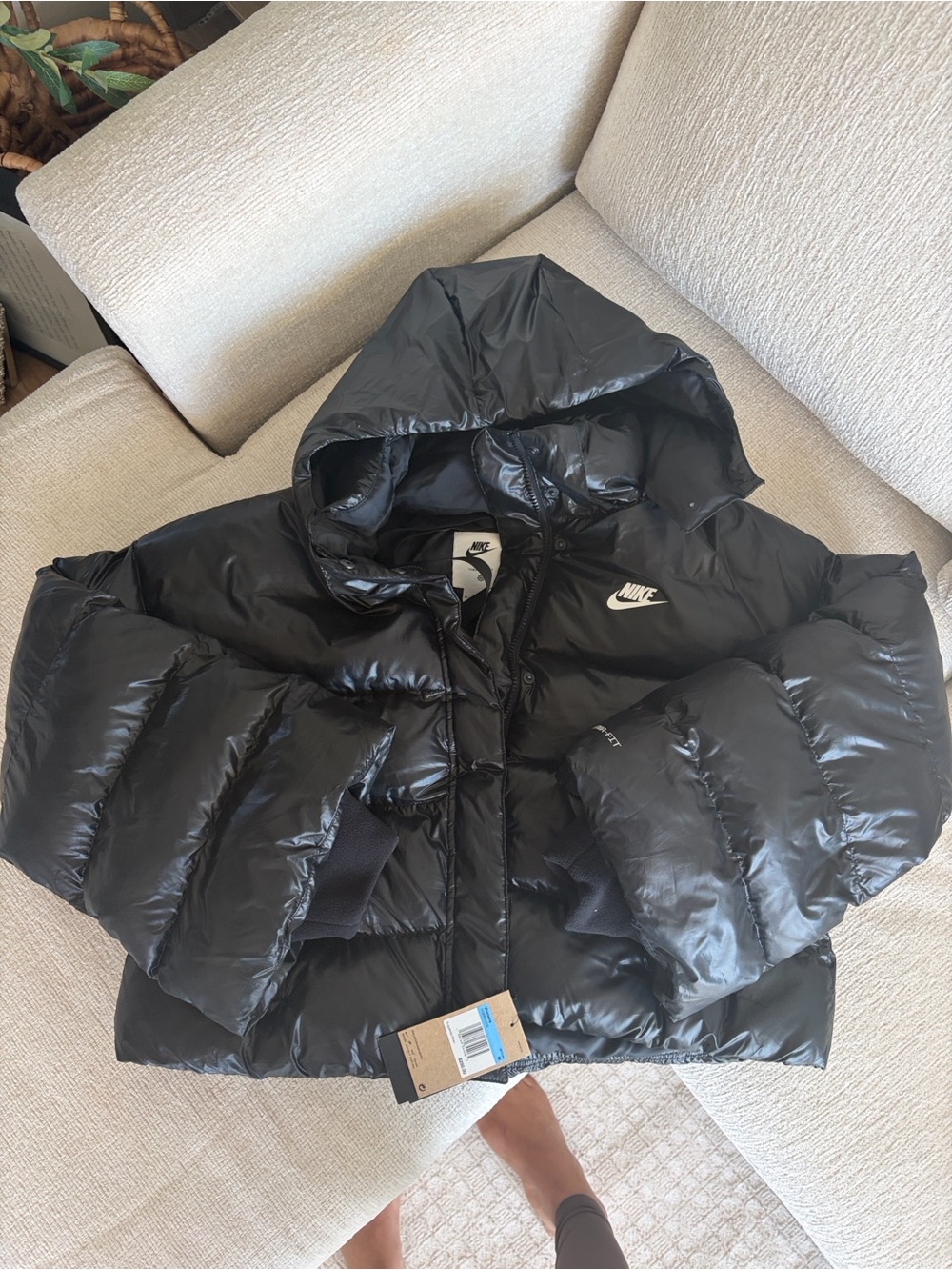 Nike Kids Black Glossy Puff Jacket with Hood